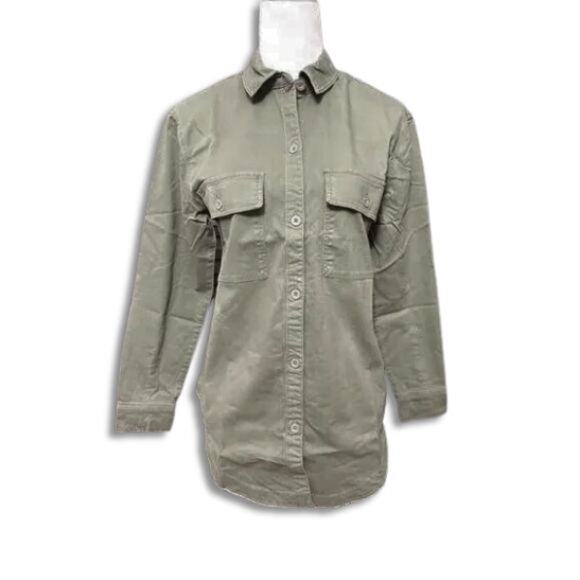 Jessica Simpson Shirt Jacket Button-Down Front Chest Pockets Denim Green XS NWT - Picture 2 of 10